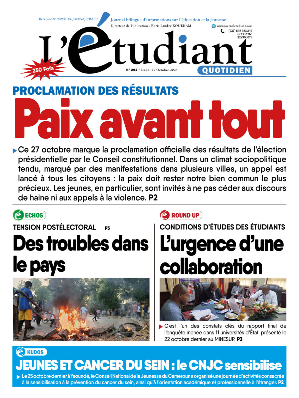 L'ETUDIANT N°293 du Lundi 27 Octobre 2025